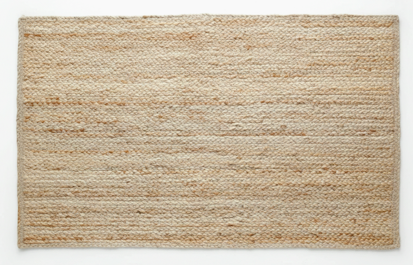 Beige woven jute rug on a white background