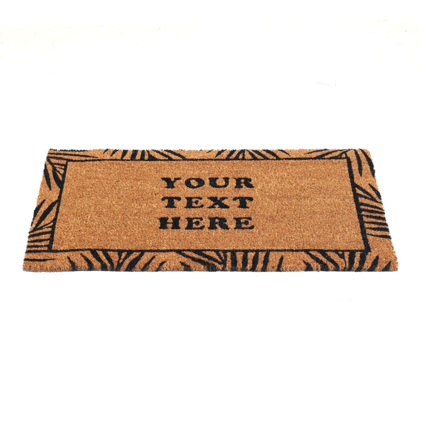 Customizable coir mat with unique leaf border pattern for entryways