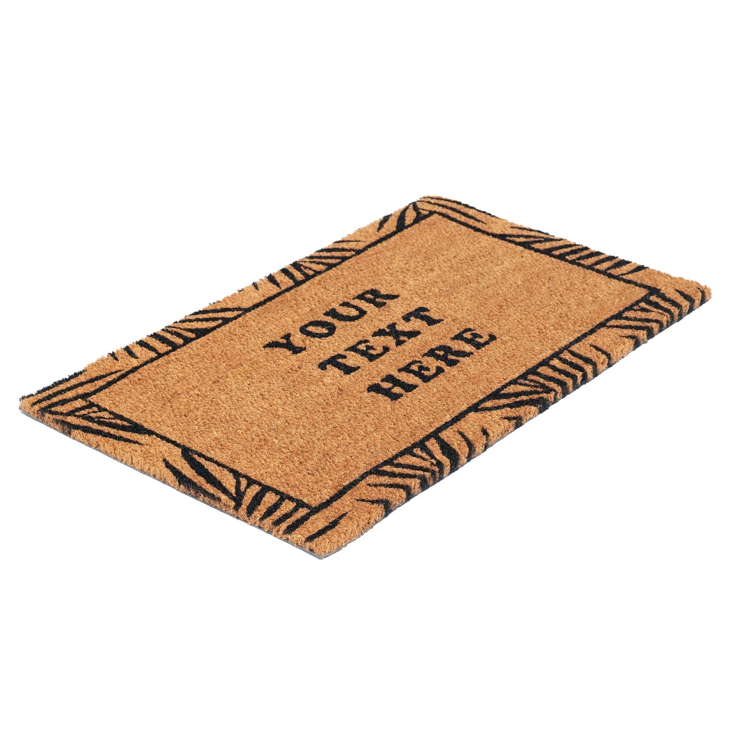 Tropical-themed personalized coir doormat with leaf design and custom message
