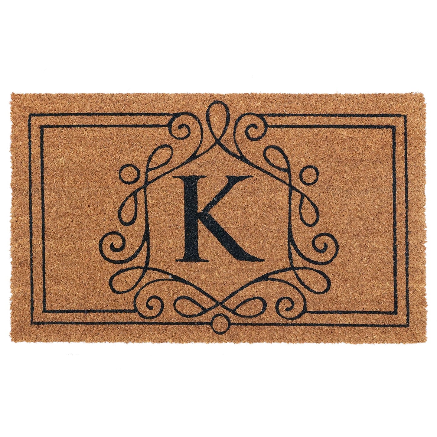 Personalized coir mat with elegant border and initial