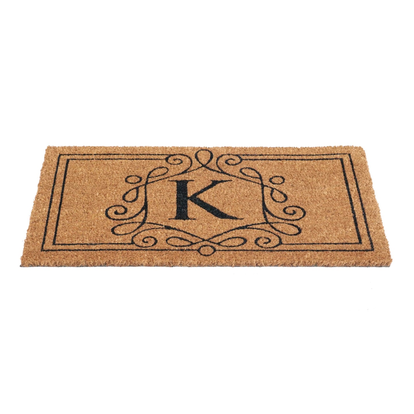 Entryway doormat with custom initial and decorative border