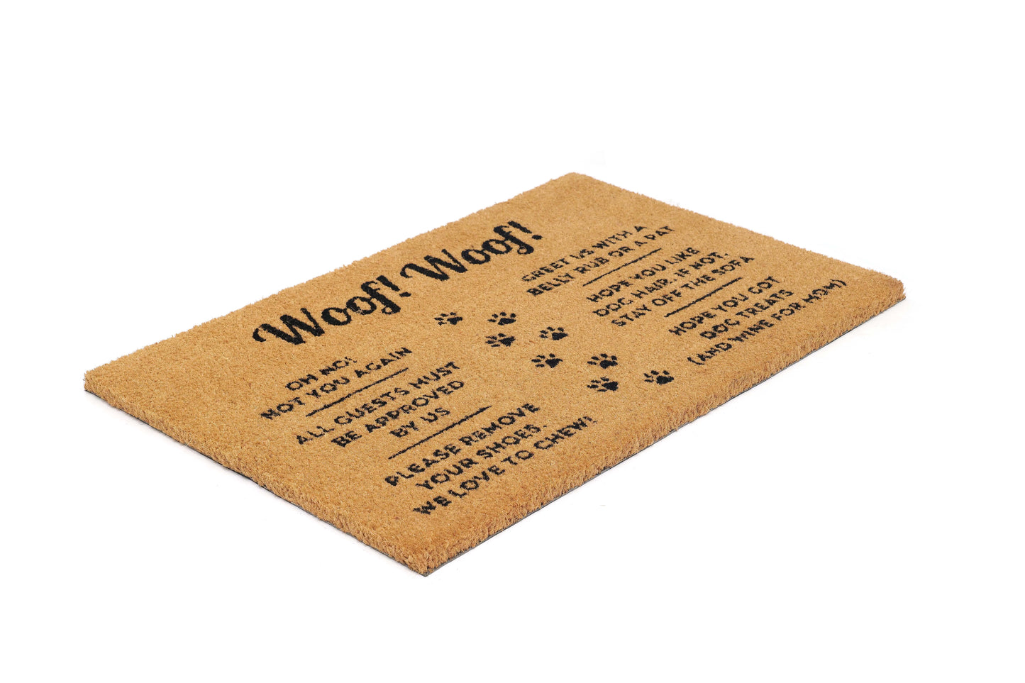 OnlyMat Woof Woof Dog Printed Natural Coir Doormat with Anti-Slip Backing