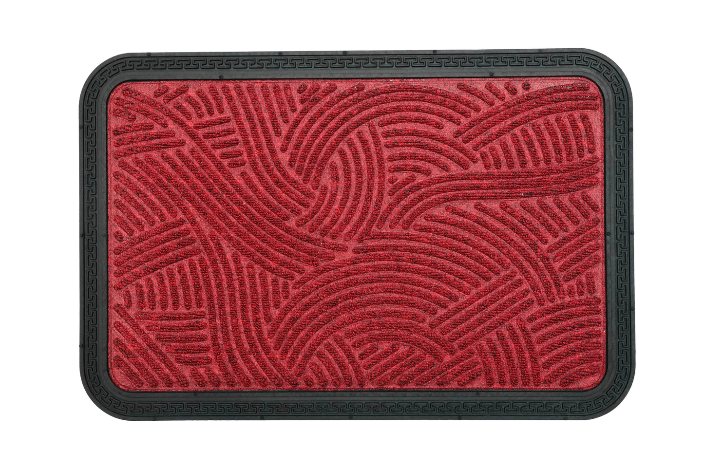 A red colored Mat with an anti-slip surface and a geometric pattern, suitable for entrance mats, placed against a white background.