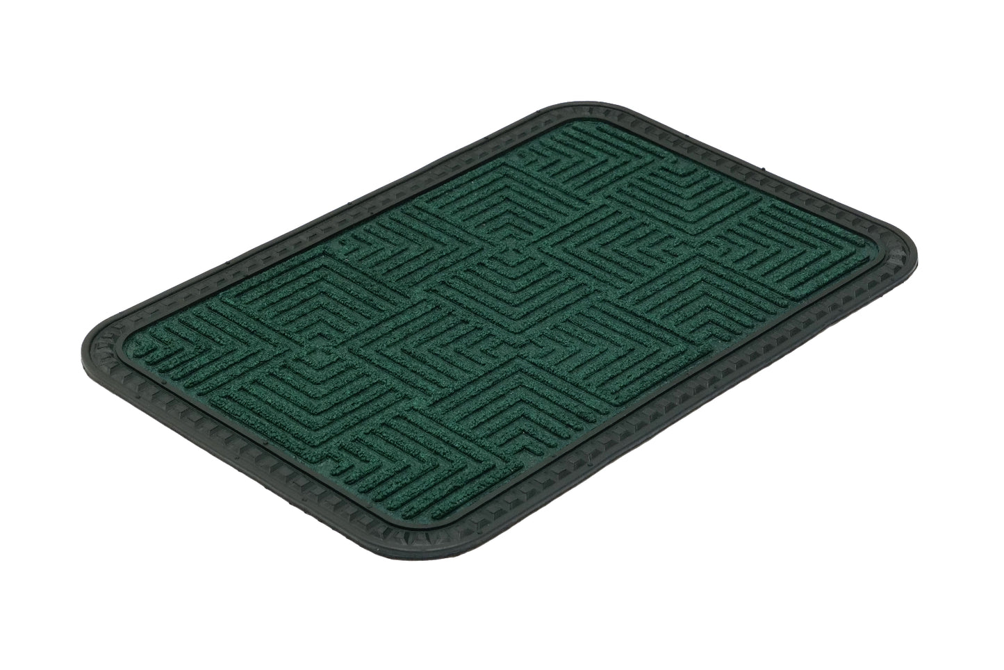 Green and black rectangular mat with a textured pattern on a white background