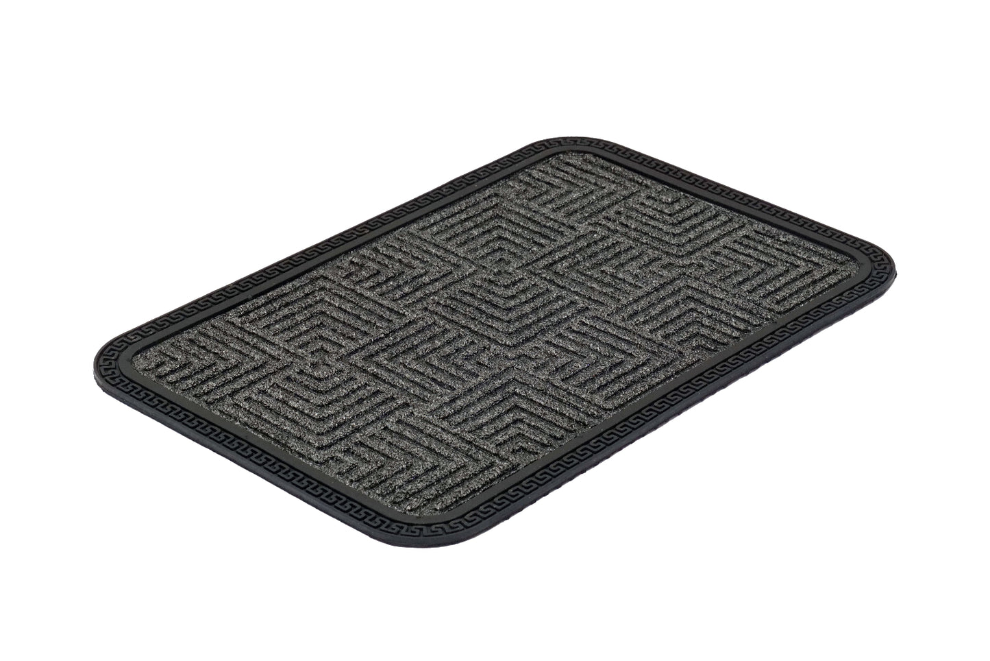 Gray doormat with textured surface on a white background