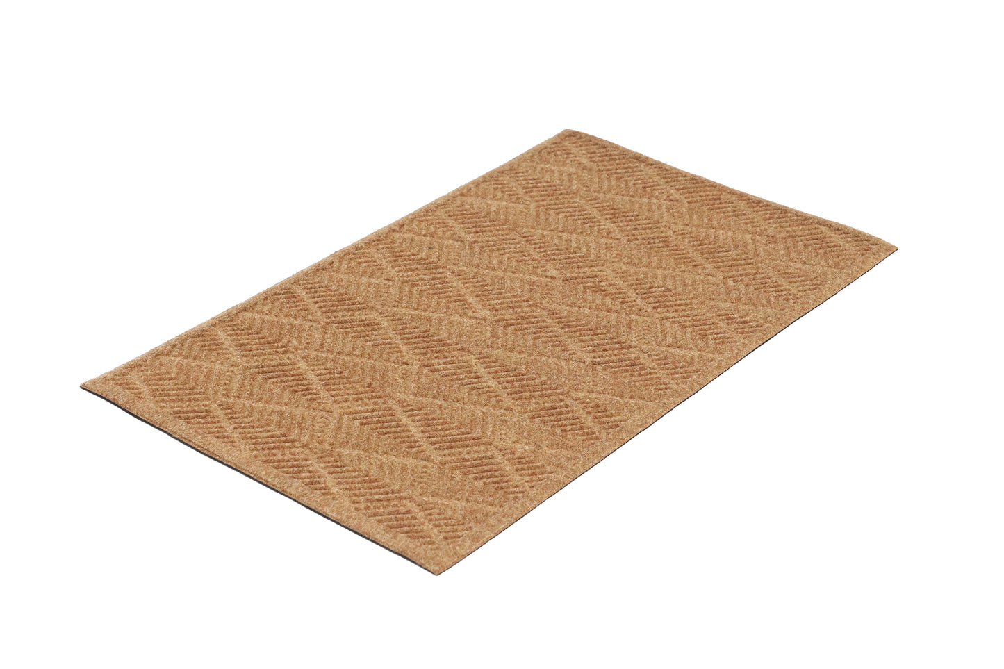 A rectangular, beige recycled PET mat with a geometric pattern.