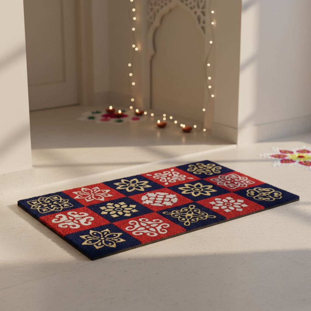 OnlyMat Vibrant Tile Pattern Coir Doormat with Anti-Slip Backing