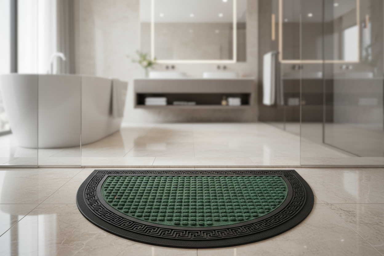 Green Half Round Waterproof Mat with Anti-slip Backing