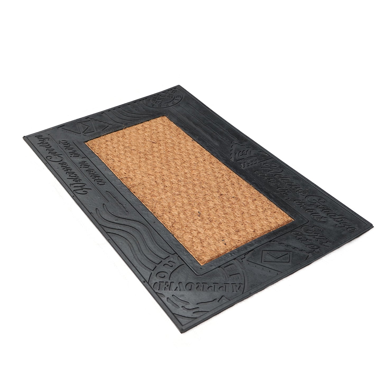 Plain Natural Coir Door Mat with Rubber Post Card Design - OnlyMat