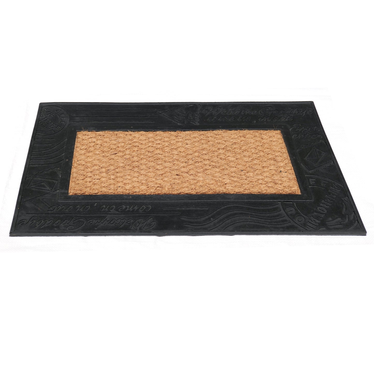 Plain Natural Coir Door Mat with Rubber Post Card Design - OnlyMat