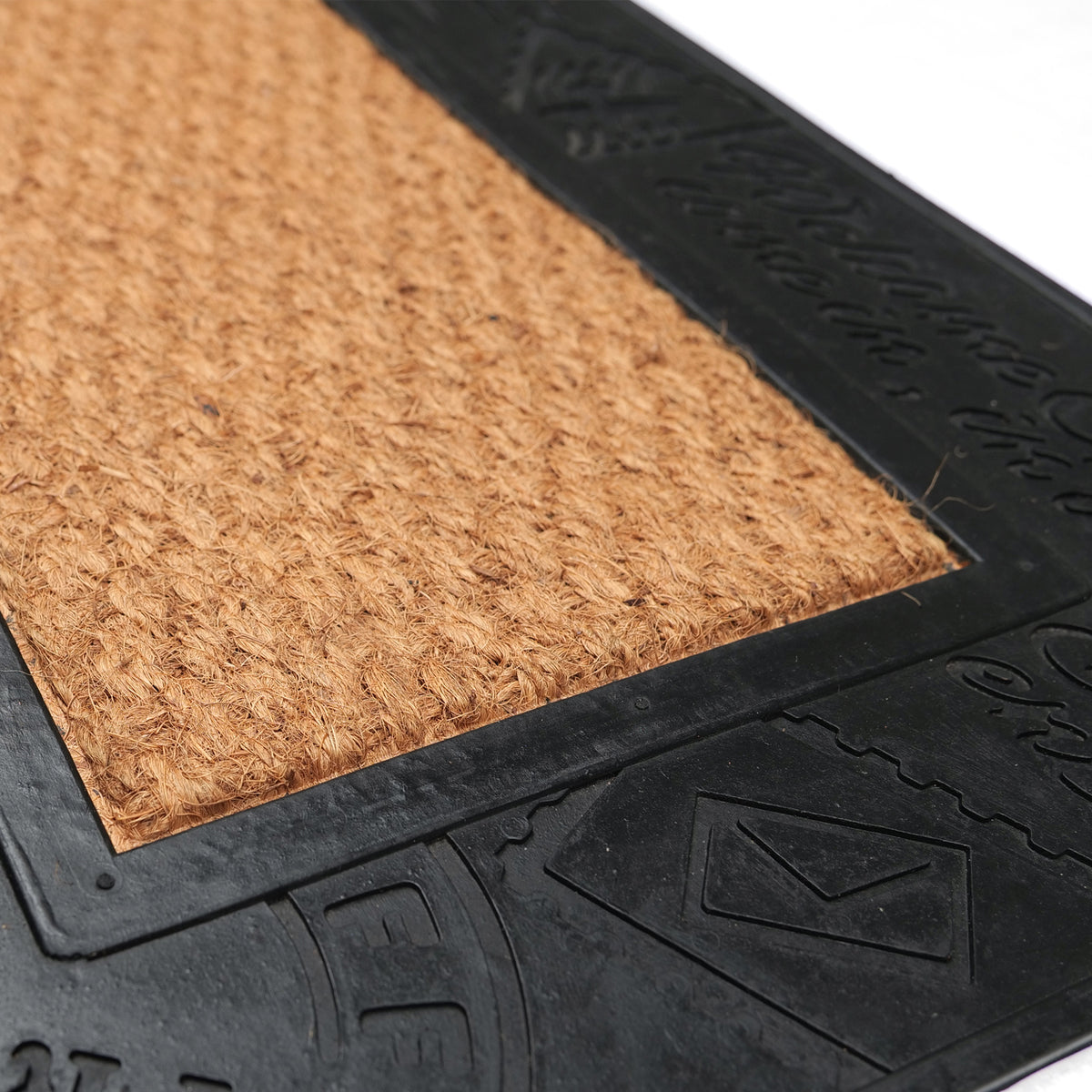 Plain Natural Coir Door Mat with Rubber Post Card Design - OnlyMat