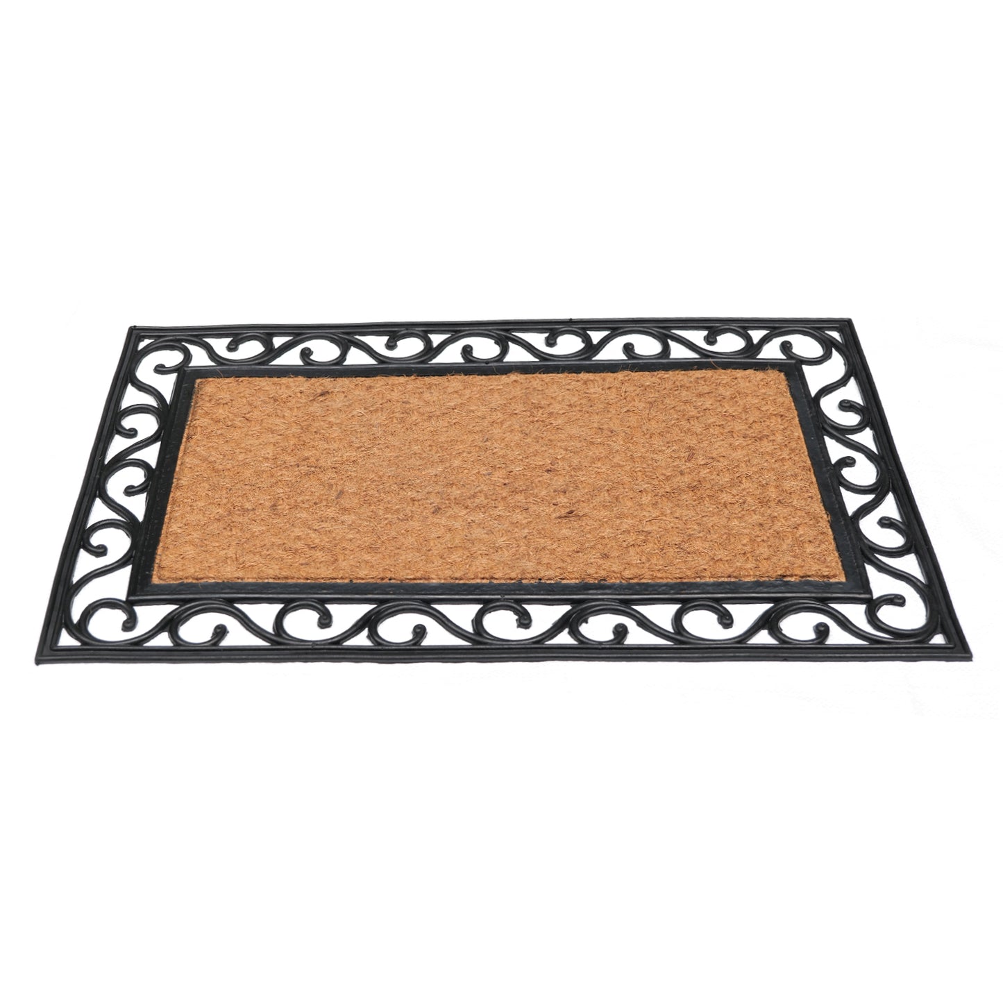 Plain Rectangle Natural Coir Doormat with Black Rubber Border - OnlyMat