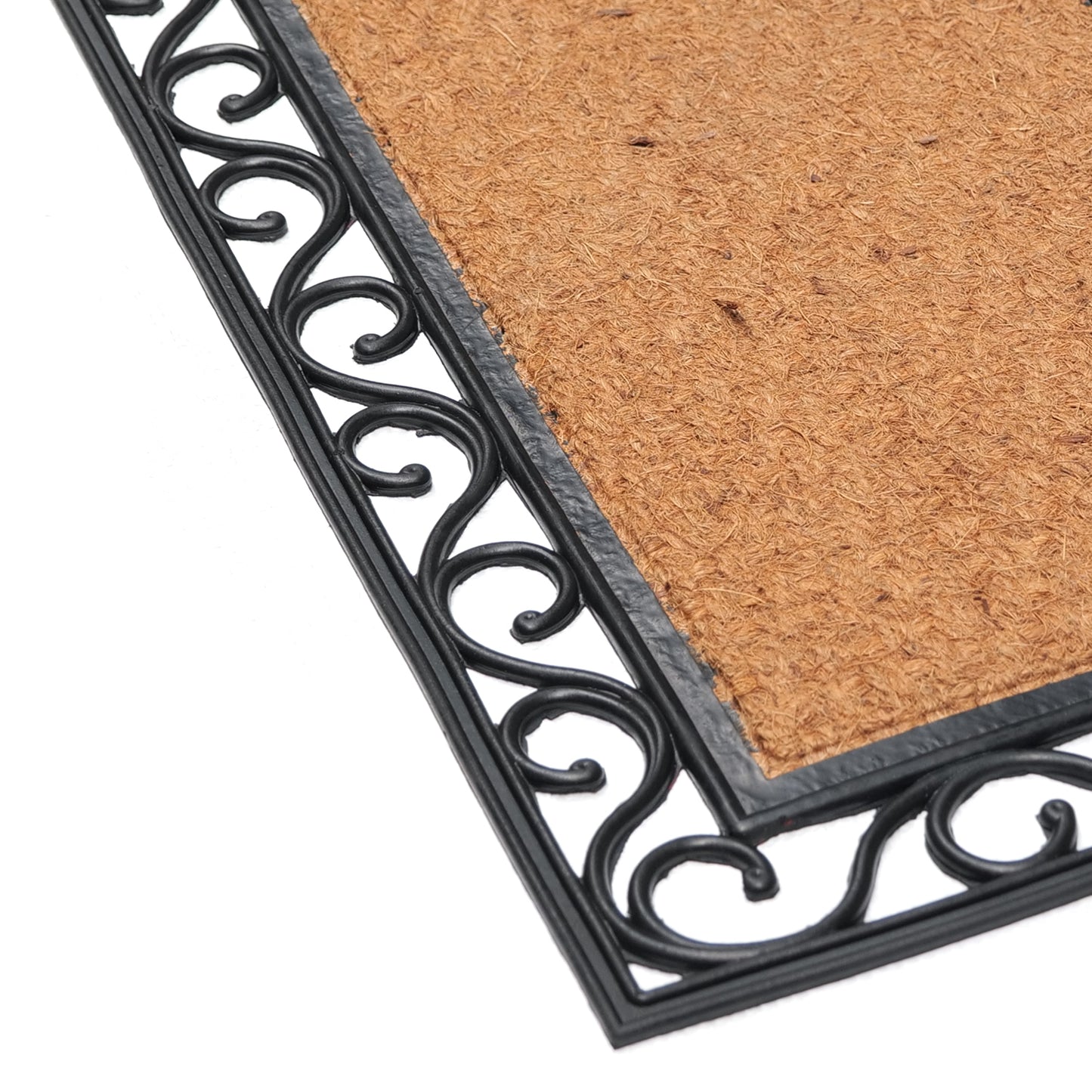 Plain Rectangle Natural Coir Doormat with Black Rubber Border - OnlyMat