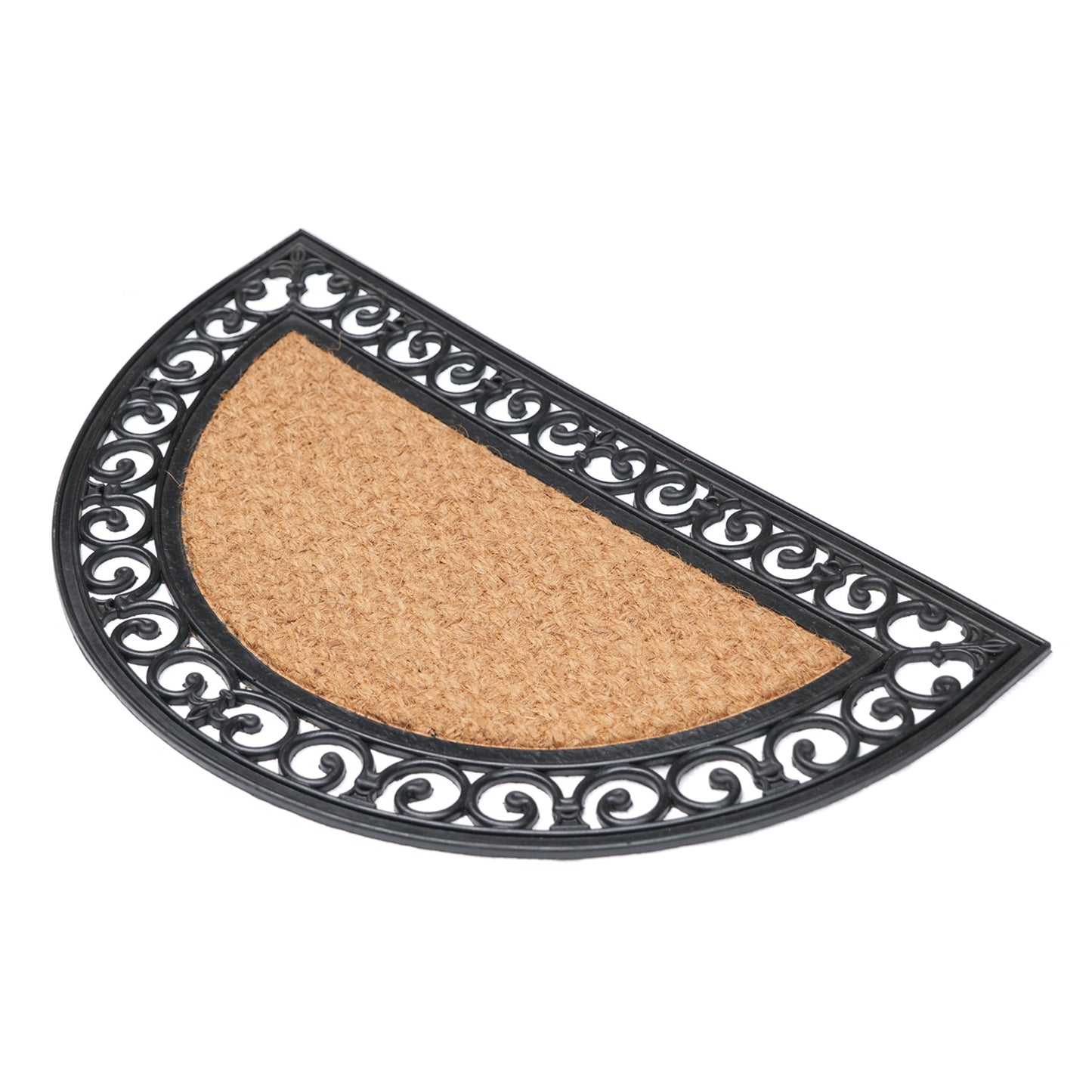Plain Semicircle Natural Coir Doormat with Black Rubber Border - OnlyMat