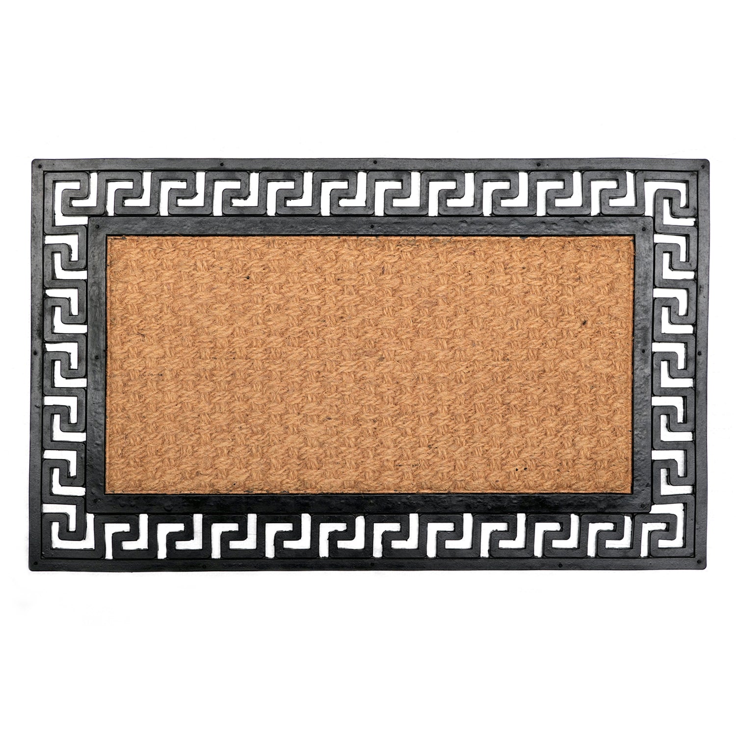 Greek Key Rubber Coir Doormat - Classical Geometric All-Weather Mat