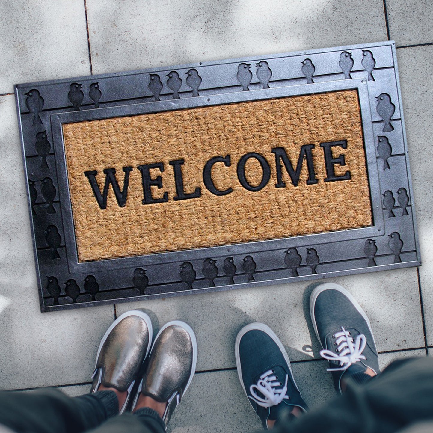 Bird Design on Rubber Border Natural Coir Doormat - OnlyMat