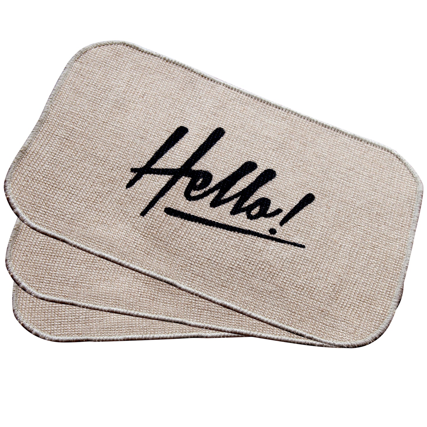 Onlymat Micro Boucle 'Hello' Design Printed Anti Slip Jute  Mat - OnlyMat