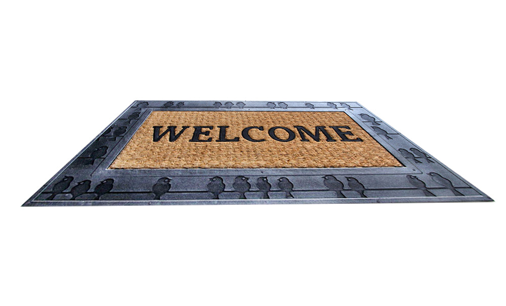 Bird Design on Rubber Border Natural Coir Doormat - OnlyMat