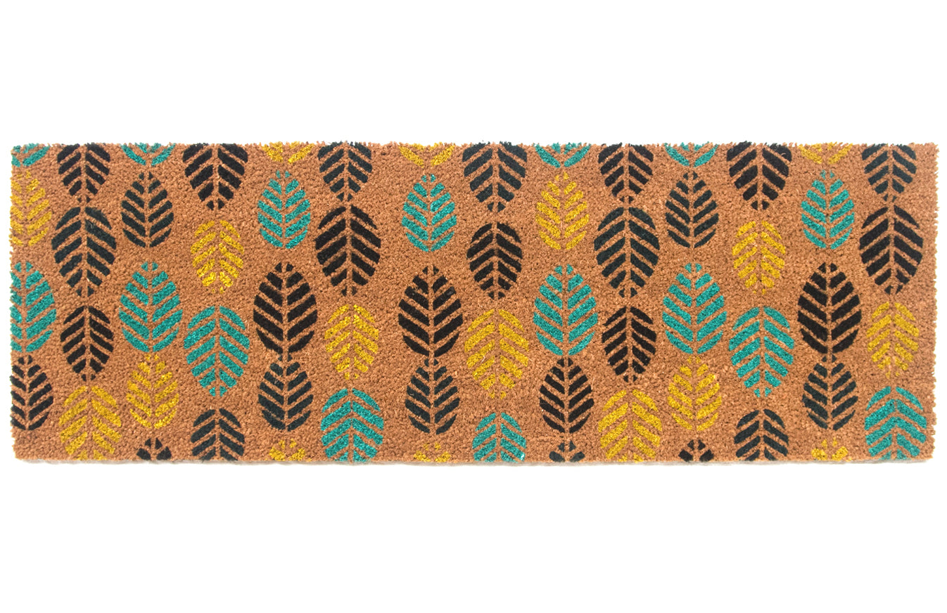 Colorful Leaf Design Printed Natural Coir Floor Mat - OnlyMat