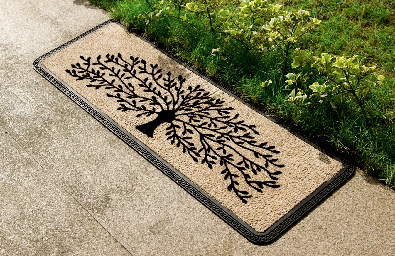 Elegant Anti-Skid Soft Polypropylene Tree Flocked Floor Mat -Beige , 40 cm x 120 cm - OnlyMat