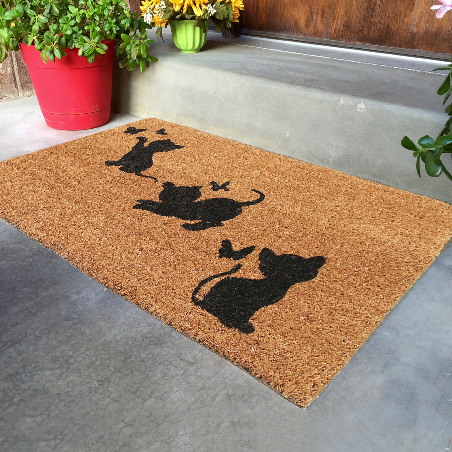 Cute Playing Kitten printed Natural Coir Door Mat - OnlyMat