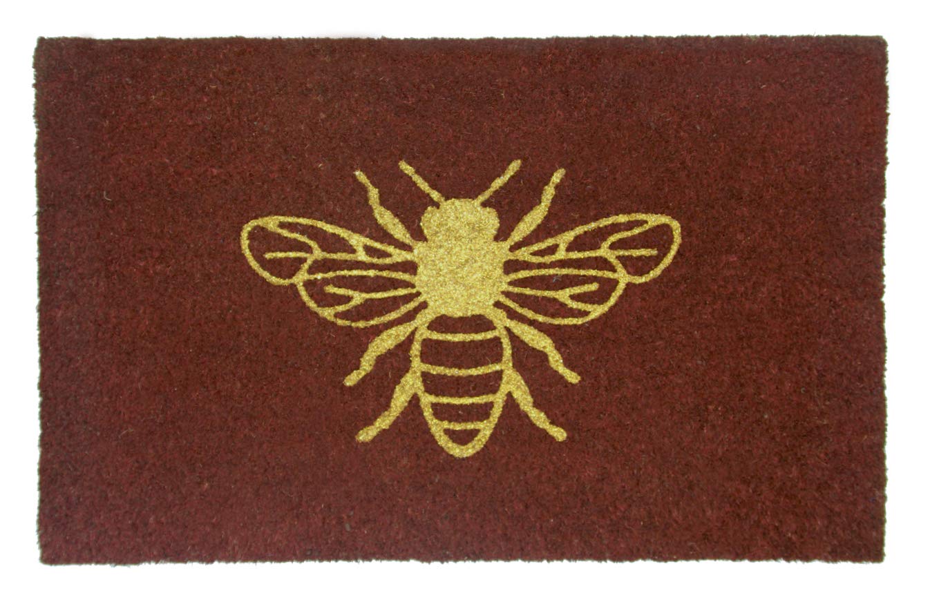 Stylish Golden Glittering Bee Printed Natural Coir Floor Mat - OnlyMat