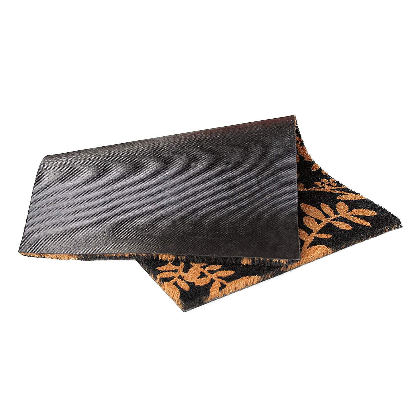 Elegant Leaf & Bird Design Printed Black Natural Door Floor Mat - OnlyMat