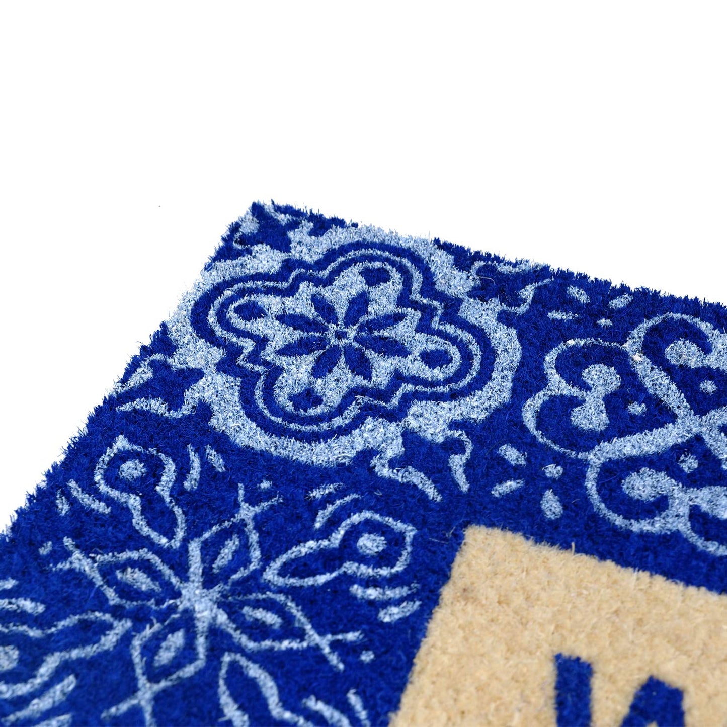 Welcome Printed Blue Colour Natural Coir Entrance Door Mat - OnlyMat