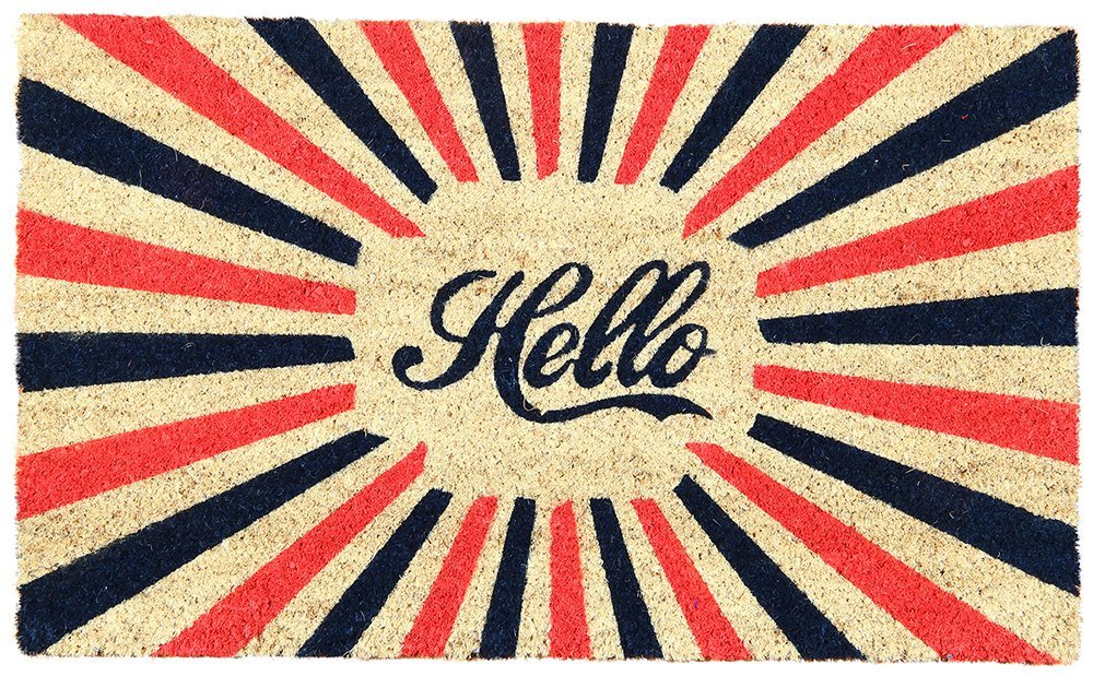 Colourful Retro "Hello" Printed Natural Coir Door Mat - OnlyMat