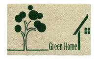 "Green Home" printed Natural Coir Green Anti-Slip Floor Mat - OnlyMat