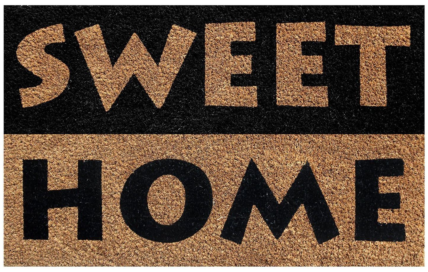 Rectangular coir doormat with the text 'SWEET HOME' printed in black on a brown background.