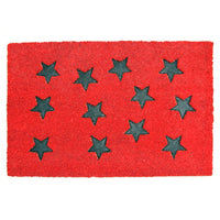 Pressed Star Design Natural Coir Doormat. PVCIMP 00008 RED - OnlyMat