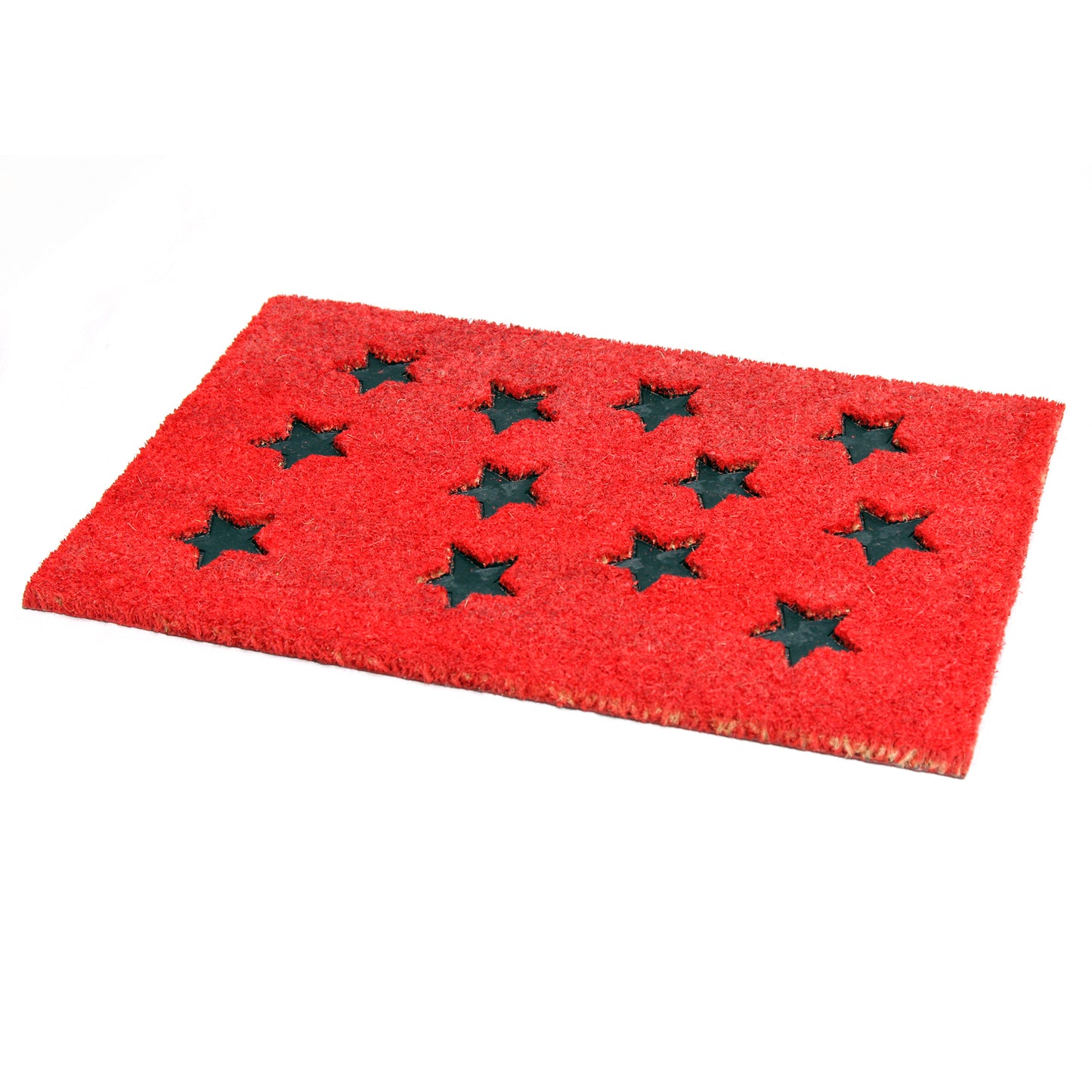 Pressed Star Design Natural Coir Doormat. PVCIMP 00008 RED - OnlyMat