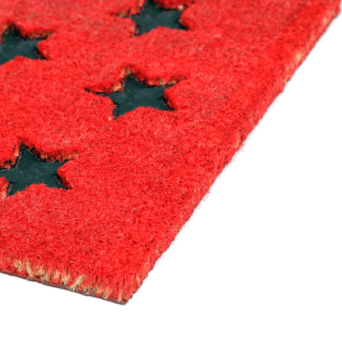 Pressed Star Design Natural Coir Doormat. PVCIMP 00008 RED - OnlyMat