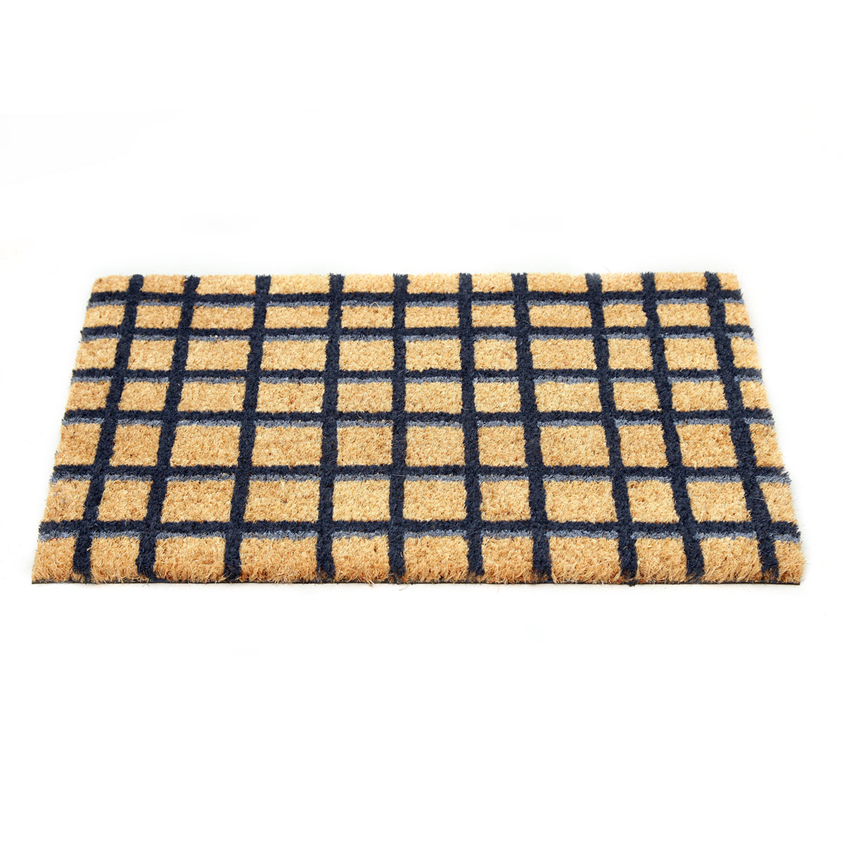Black and Brown Checked Natural Coir Floor Mat - OnlyMat