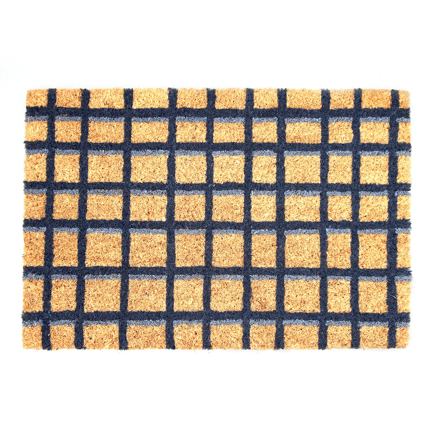 Black and Brown Checked Natural Coir Floor Mat - OnlyMat