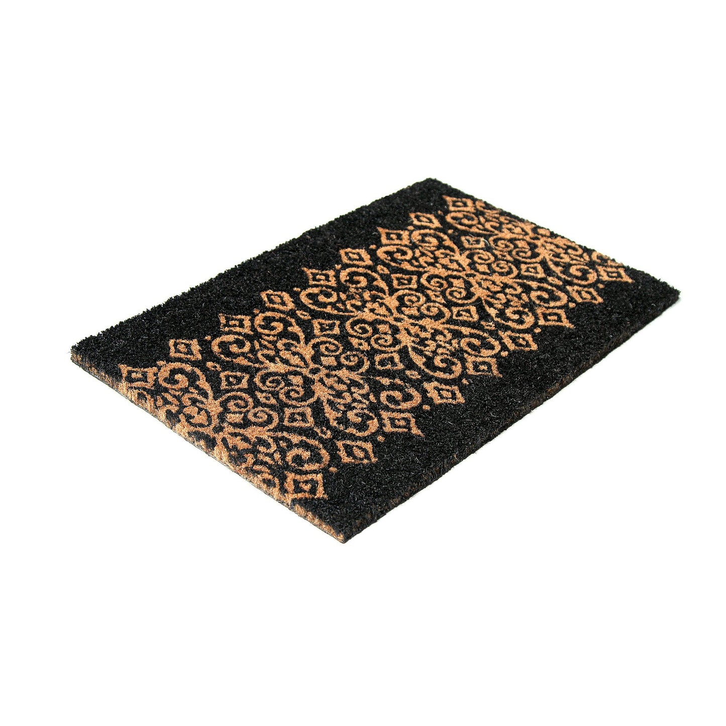 Elegant Black Natural Coir Door Mat with Designs - OnlyMat