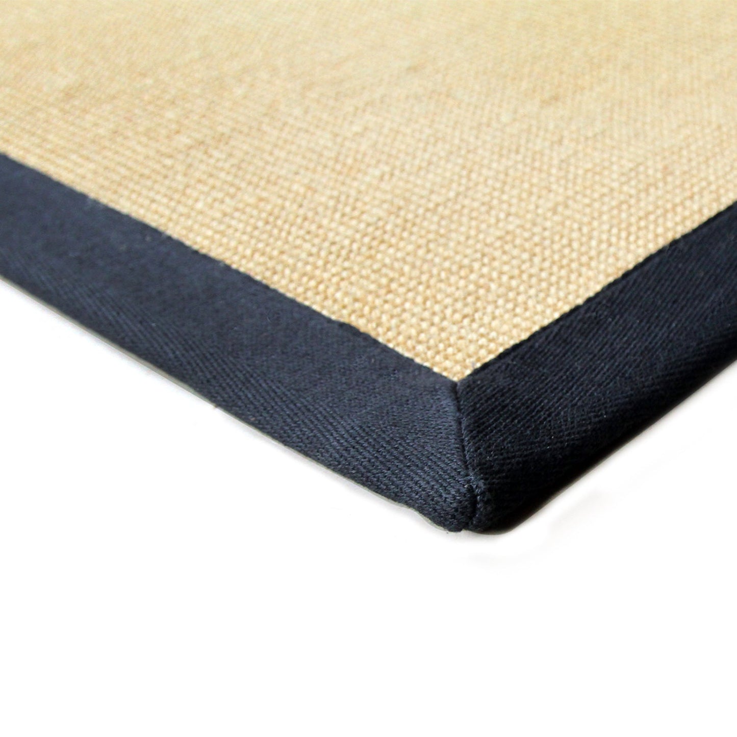 Corner of a jute mat  and black border on a white background