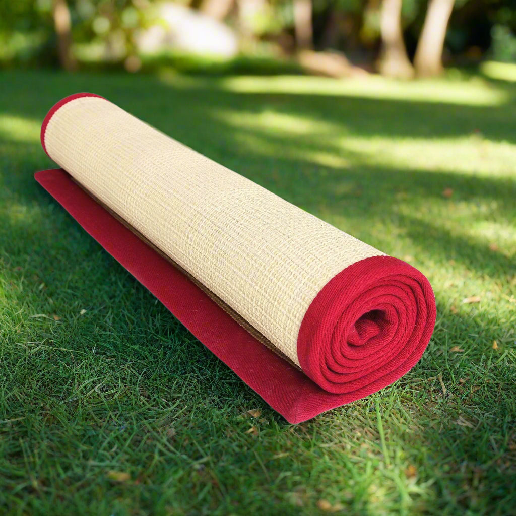 Eco-Friendly Jute Anti-Skid Yoga Mat With Maroon Cotton Border - OnlyMat