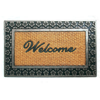 Welcome Entrance Door Mat with Metalic Flower Design Border - OnlyMat