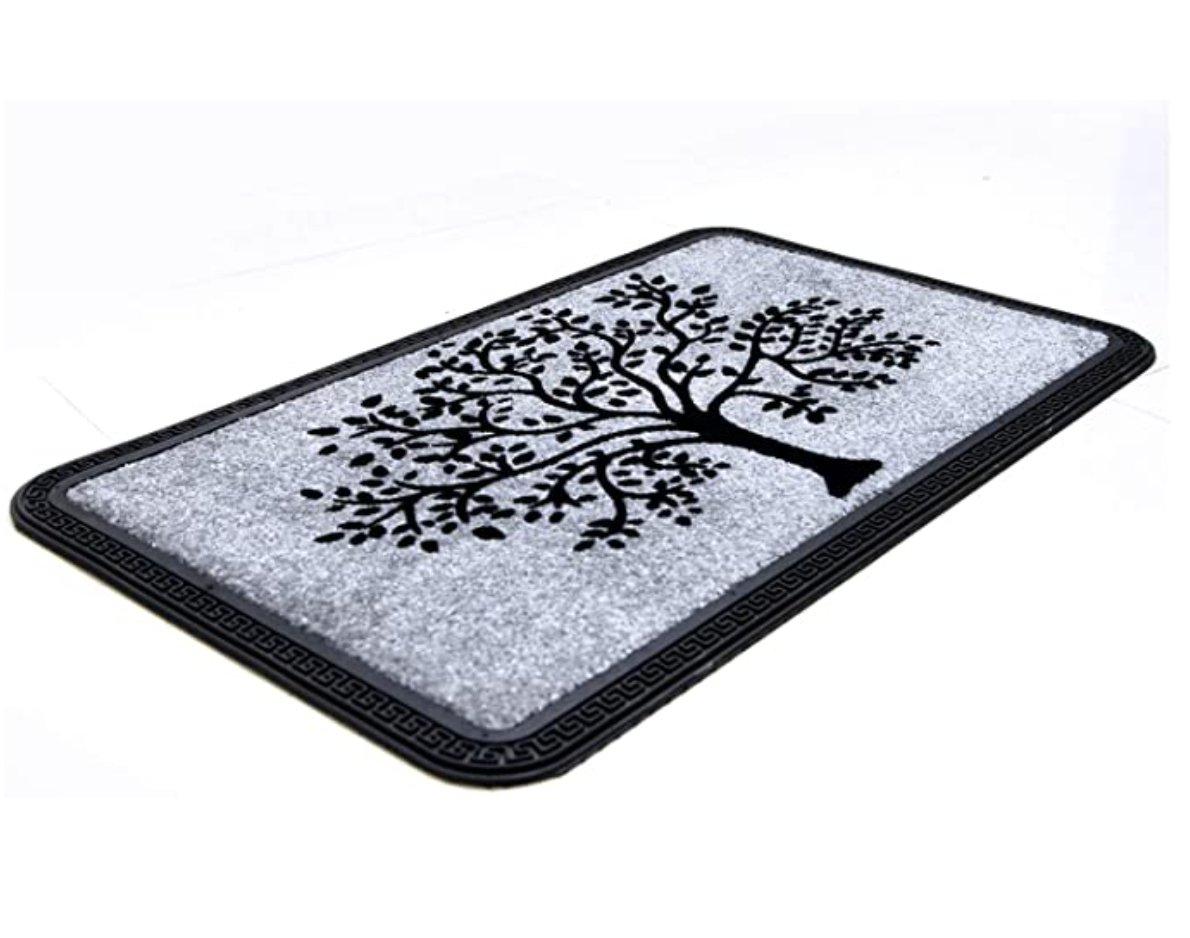 Tree Design Printed QuickDry Silver Colour Anti-Slip Bathroom Mat