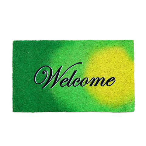 Colourful Light Green "Welcome" Printed Natural Coir Entrance Mat - OnlyMat