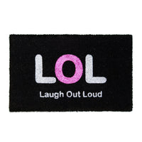 Stylish "Laugh Out Loud" Printed Black Coir Floor Mat - OnlyMat