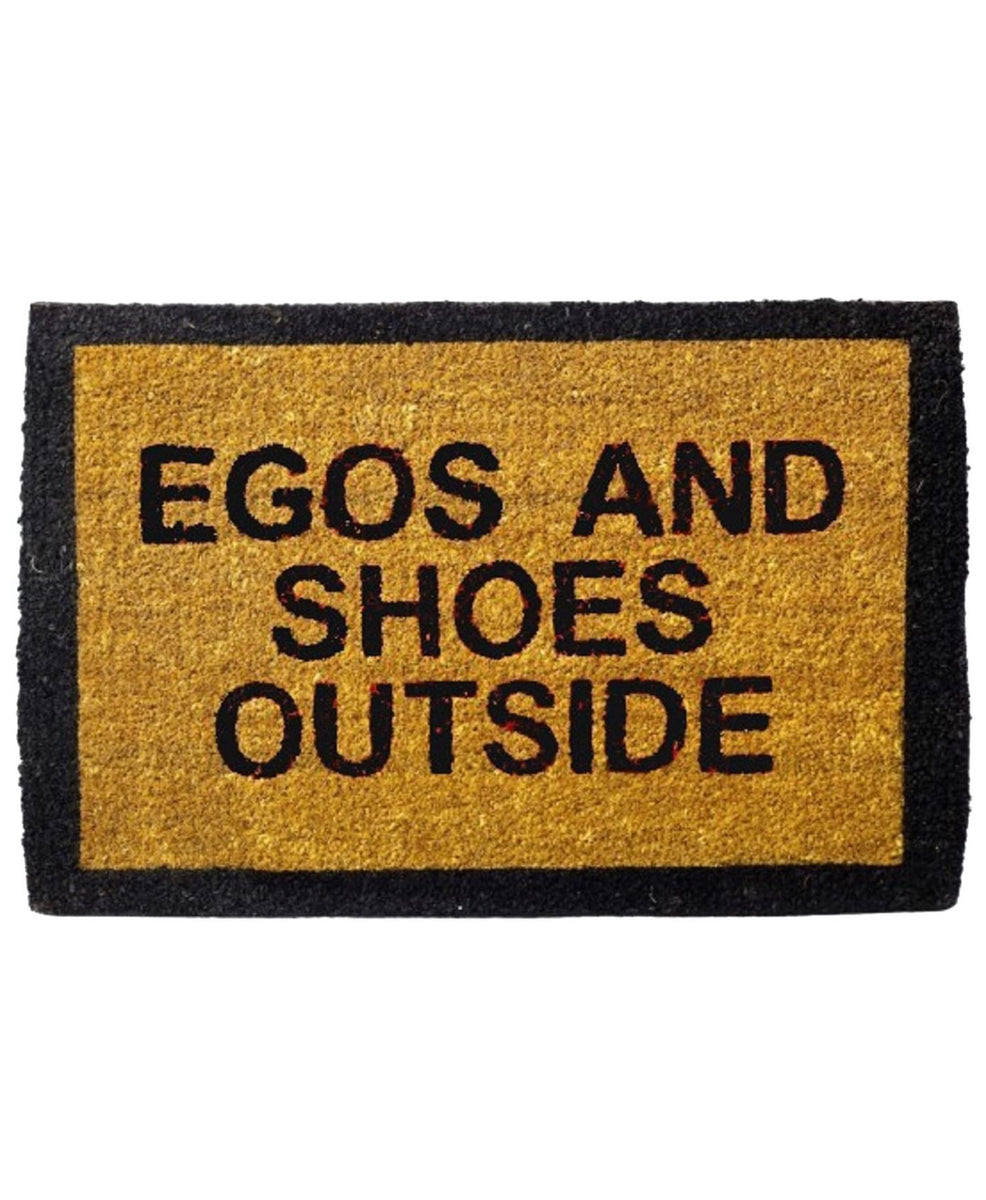 egos and shoes outside printed coir door mat