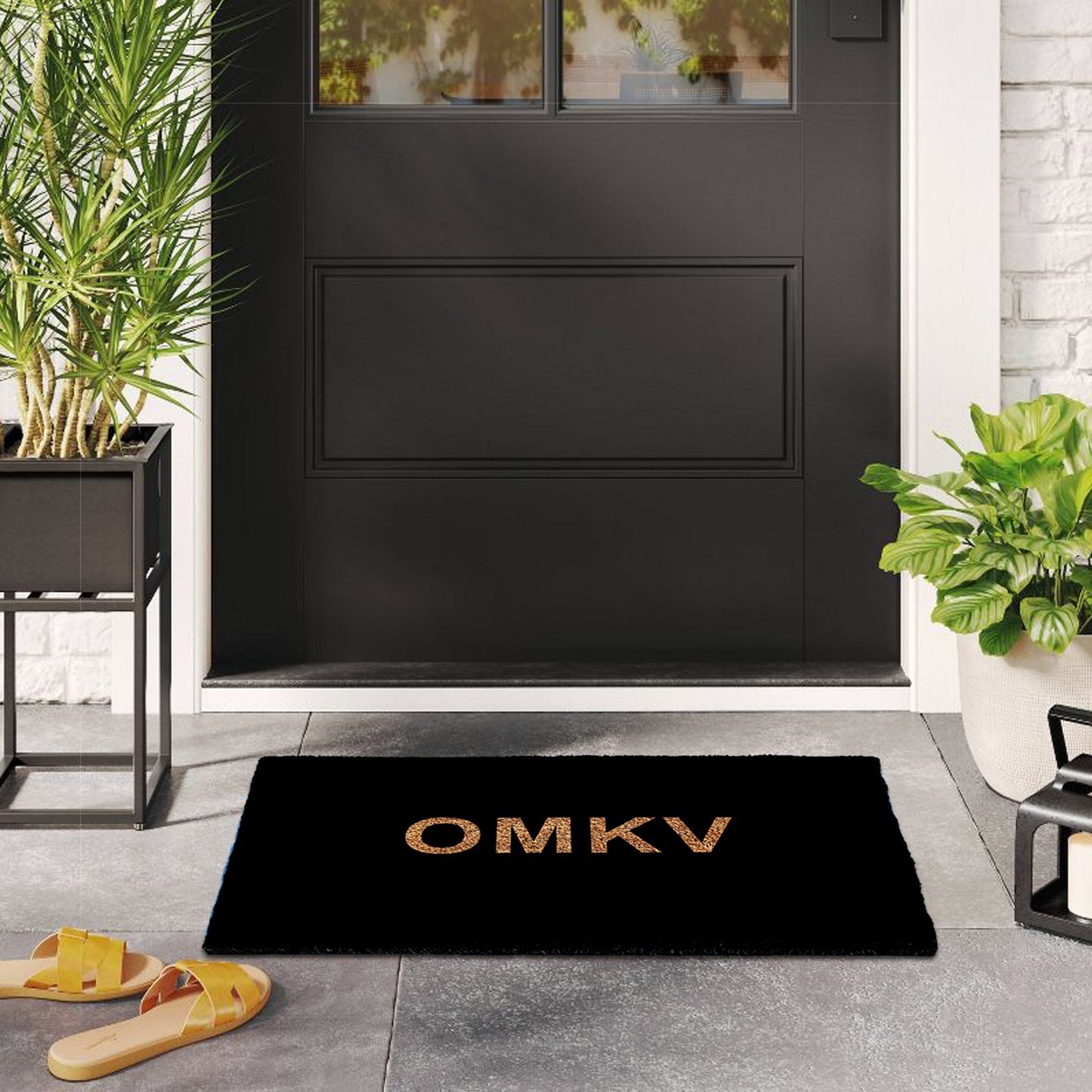 Funny OMKV - Malayalam Kerala - Printed Natural Coir Black Door Mat