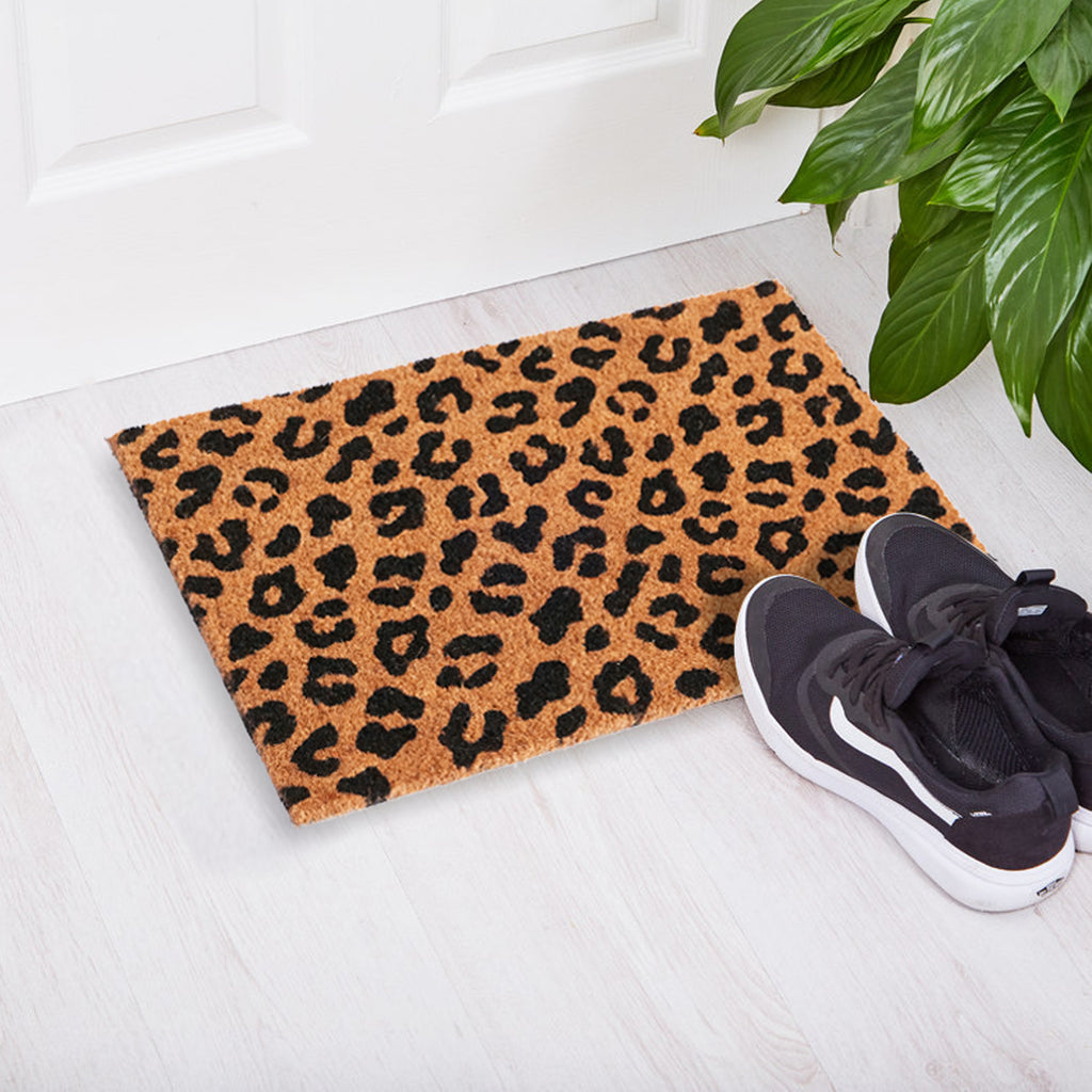 OnlyMat Leopard Design Printed Natural Coir Doormat 40cm x 60cm
