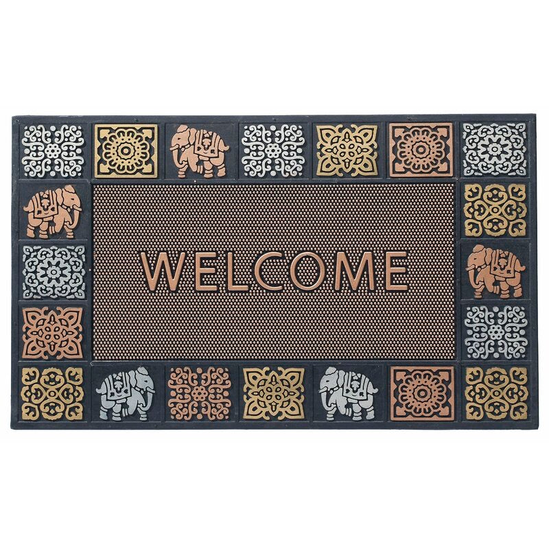 OnlyMat Tri-Colour Rubber Pin Welcome Entrance Door Mat - Indoor / Outdoor, Waterproof