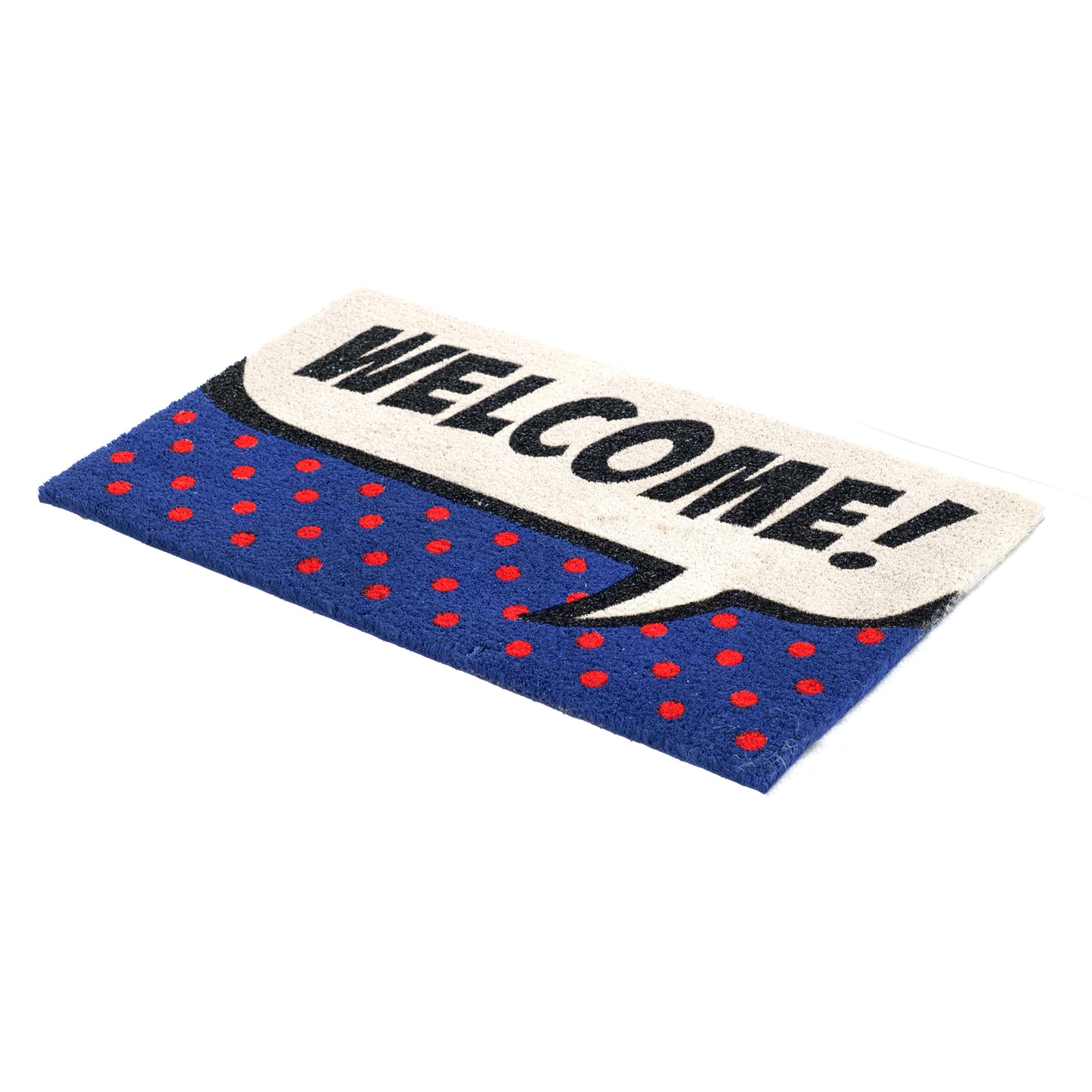 OnlyMat Welcome with Polka Dots Pop Art Fun Design Printed Natural Coir Door Mat