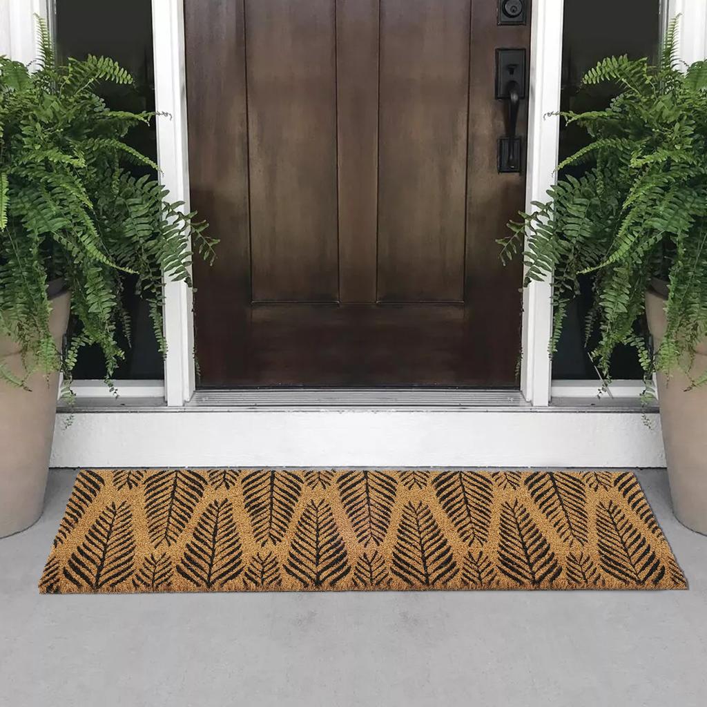 OnlyMat Pine Leaf printed Natural Coir Entrance Door mat for Double Door or Wide Door - 40cm x 120cm