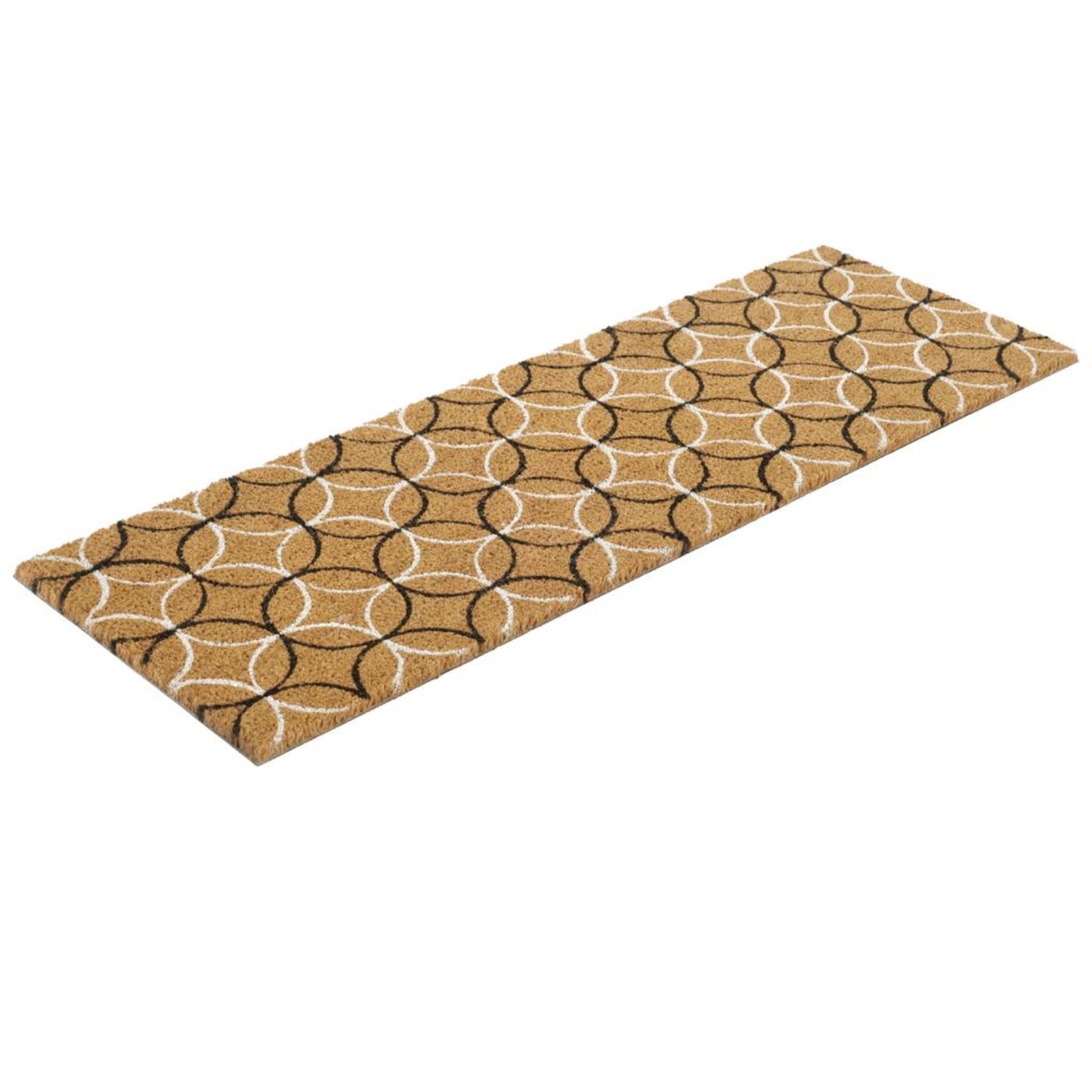 Patterned doormat with geometric design on a white background